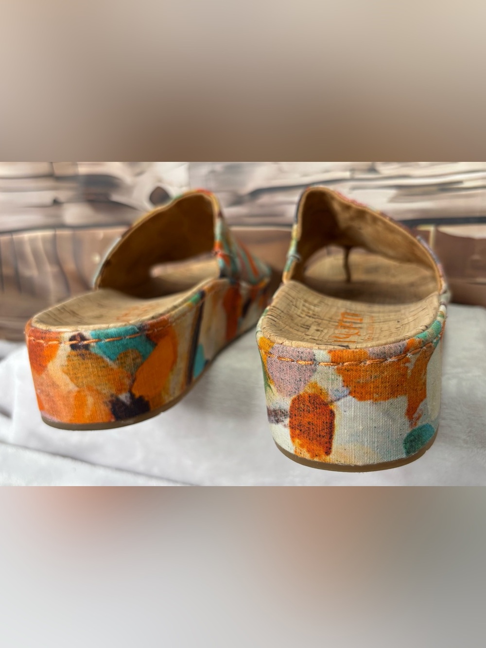 Born Sharr Multicolor Fabric Platform Slide Sandals Cork Wedge Women's Size 10 - Picture 8 of 16